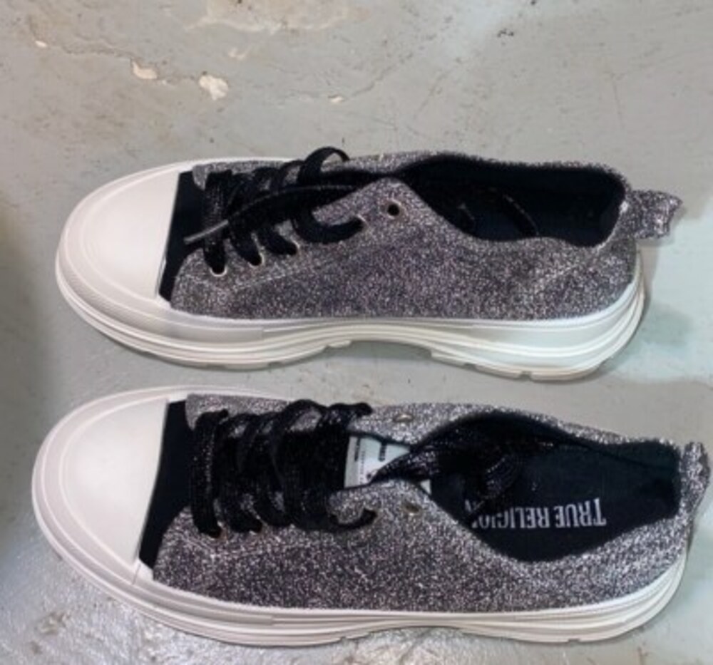 True Religion Janis Chunky Glitter Sneakers, Silver, Size 7.5